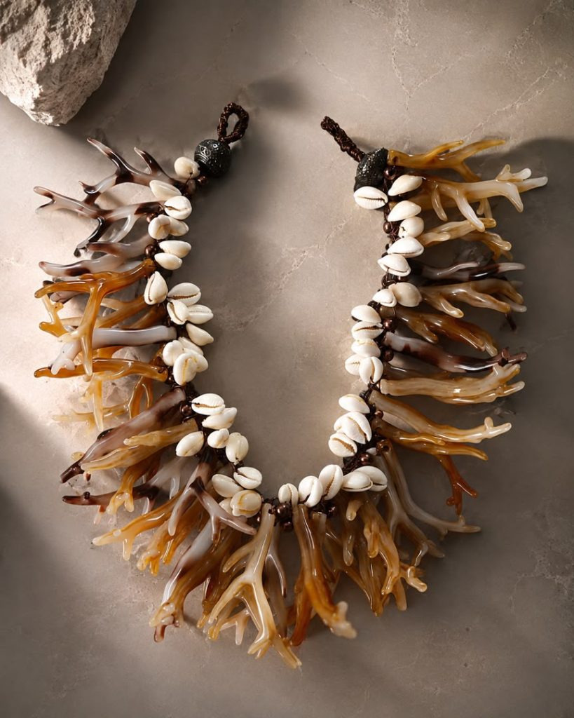 Wearable art neckpiece crafted in the Overlay Couture studio
